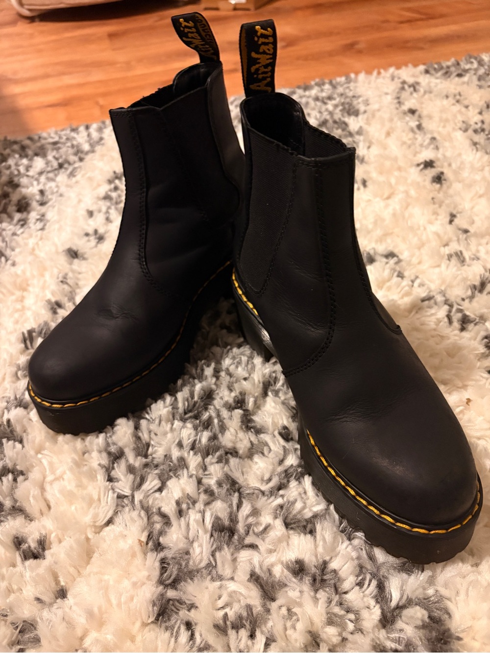Dr. Martens Black Chelsea Platform Boots with Yellow Stitching